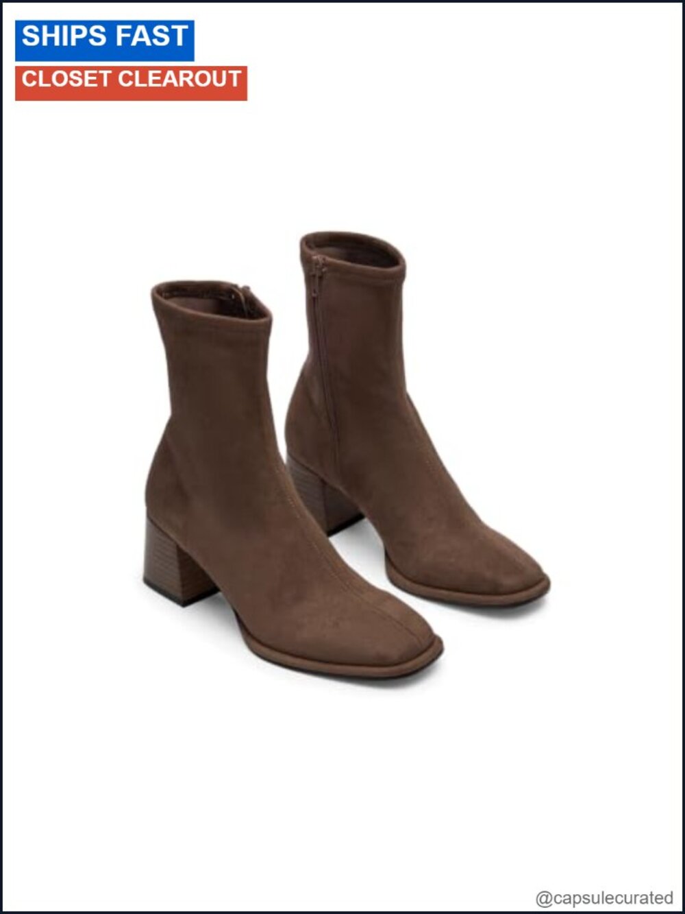 Chic Square Toe Ankle Booties Chunky Heel Zipper Womens Faux Suede Boots